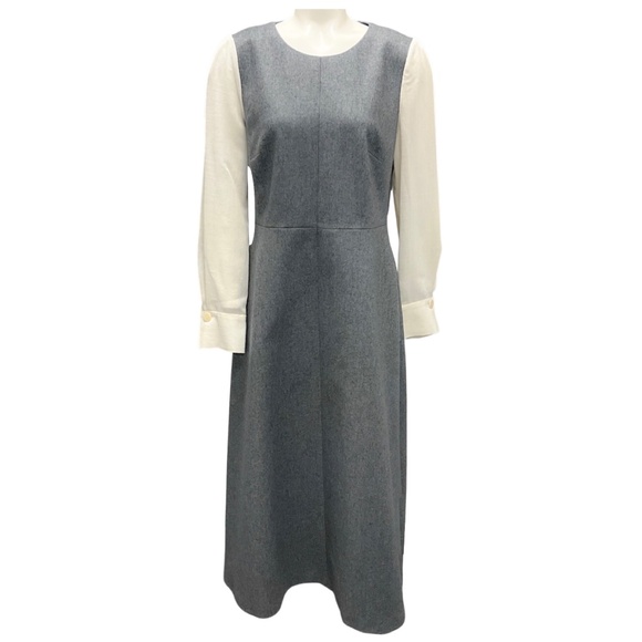 CEFINN GREY / CREAM CONTRAST SLEEVE WOOL MIDI DRESS - Picture 1 of 7